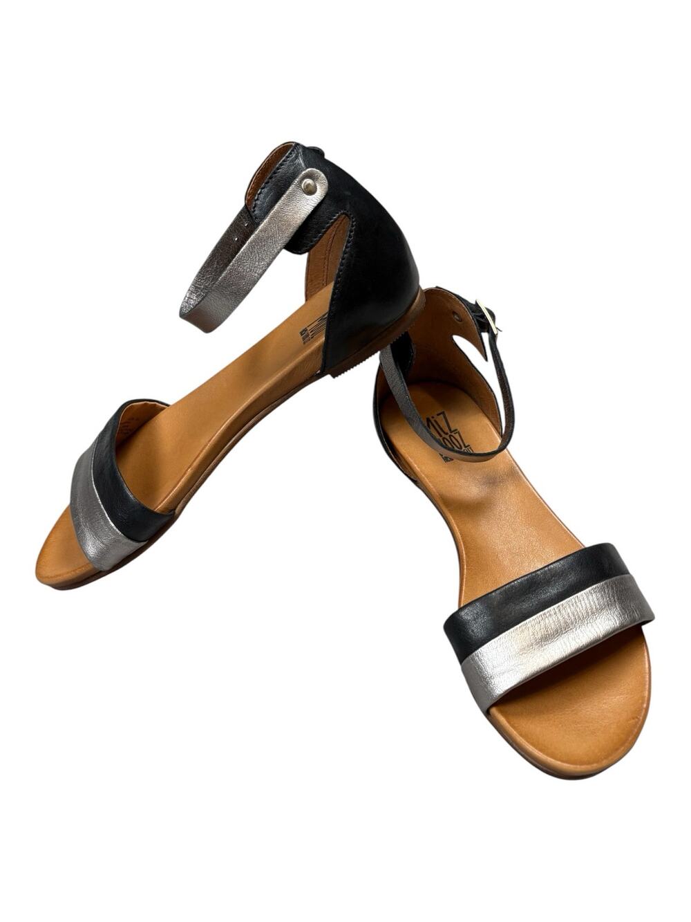 Miz Mooz Atlantic Leather Ankle Strap Sandals Womens EU 38/US 7.5-8 Black Silver